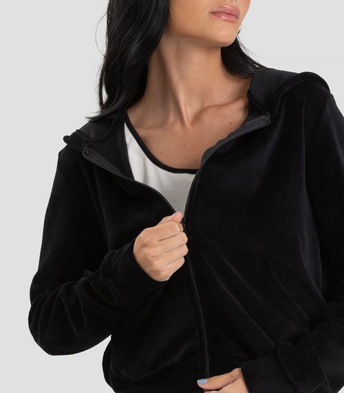 Jaqueta Feminina Plush Com Capuz Dianna Preto