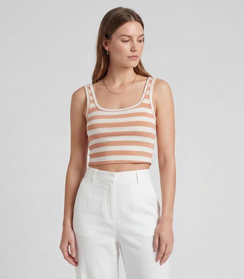 Top Feminino Regata Em Ribana Infinita Cor Marrom