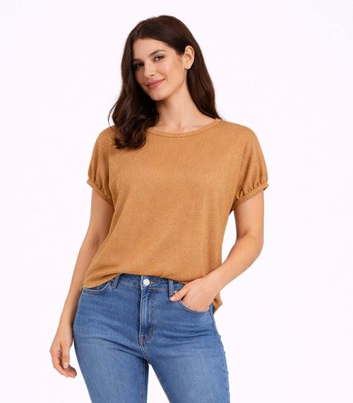 Blusa Feminina Elástico Nas Mangas Infinita Cor Marrom