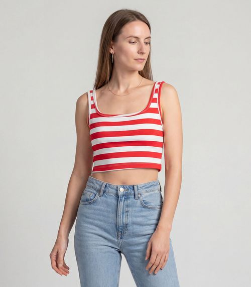 Top Feminino Regata Em Ribana Infinita Cor Vermelho