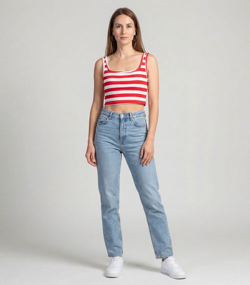 Top Feminino Regata Em Ribana Infinita Cor Vermelho