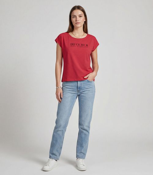 Blusa Feminina Manga Curta Estampada Infinita Cor Vermelho