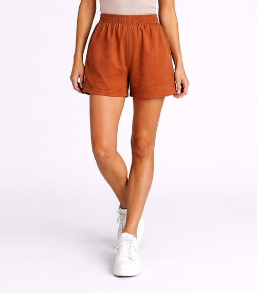 Shorts Feminino Cós Com Elástico Infinita Cor Marrom