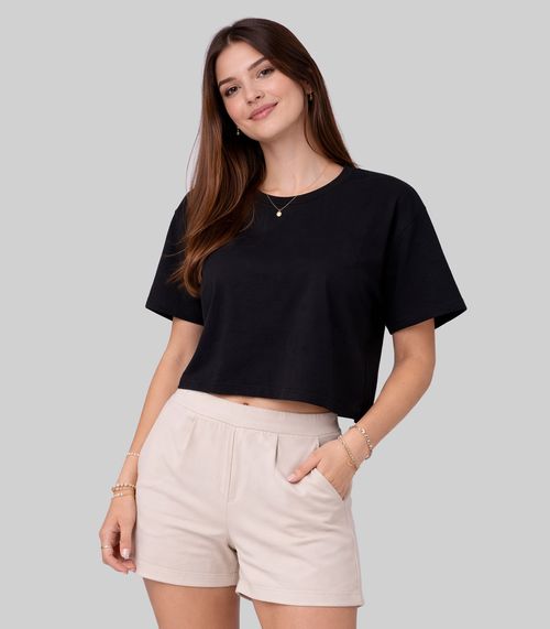 Shorts Feminino Com Cós Liso Frente Infinita Cor Bege