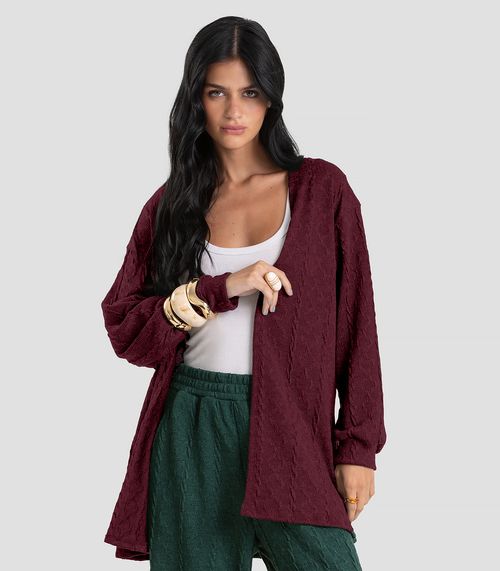 Cardigan Feminino em Malha Tricot Rustic Dianna Vermelho