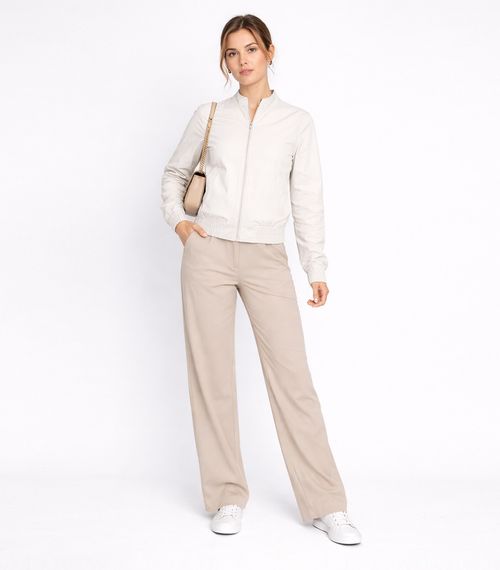 Jaqueta Feminina Bomber Em Sarja Com Bolsos Aishty Bege