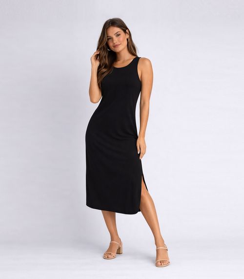 Vestido Feminino Regata Midi Com Fenda Good Bless Preto