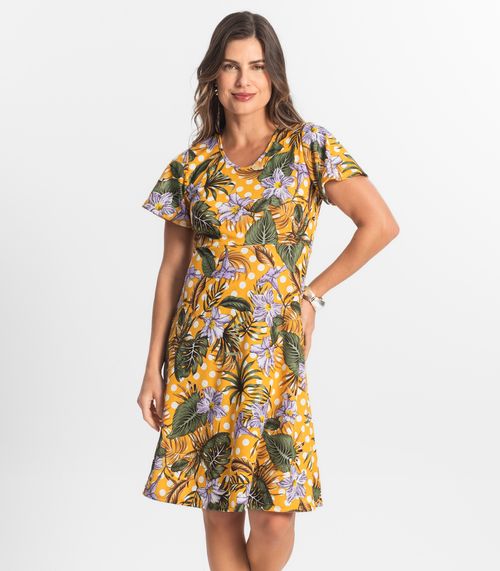 Vestido Curto Feminino Helanca Estampado Select Amarelo