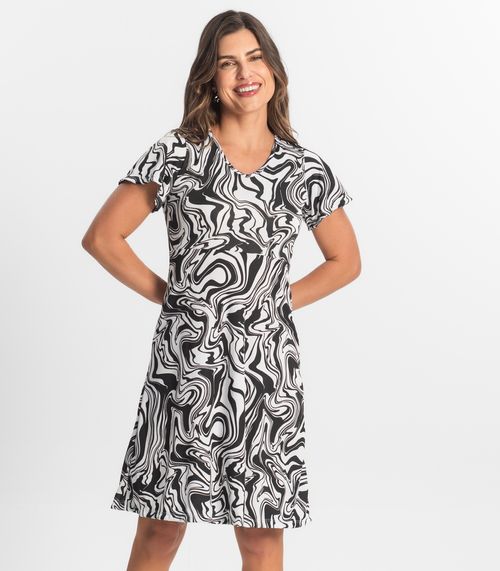 Vestido Curto Feminino Helanca Estampado Select Preto