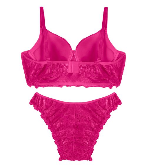 Conjunto Lingerie Feminina Em Renda Feminize Rosa