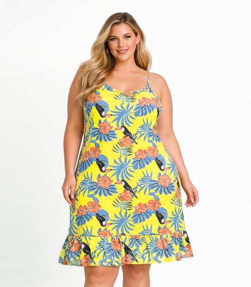 Vestido Curto Feminino Estampado Plus Size Select Amarelo