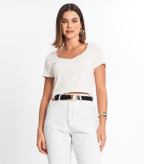 Blusa Canelada Com Decote Princesa Rovitex Bege