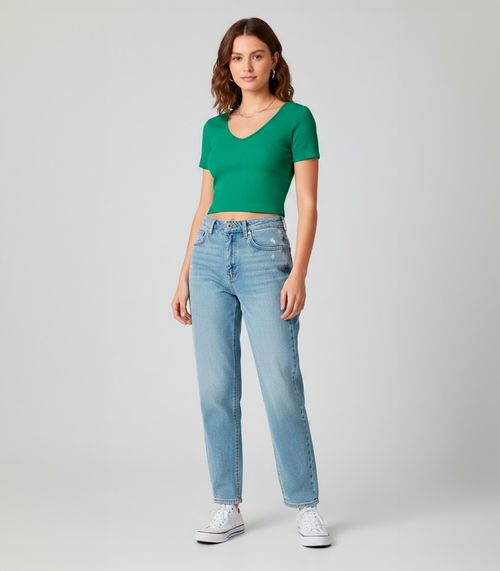 Blusa Canelada Com Decote Princesa Rovitex Verde