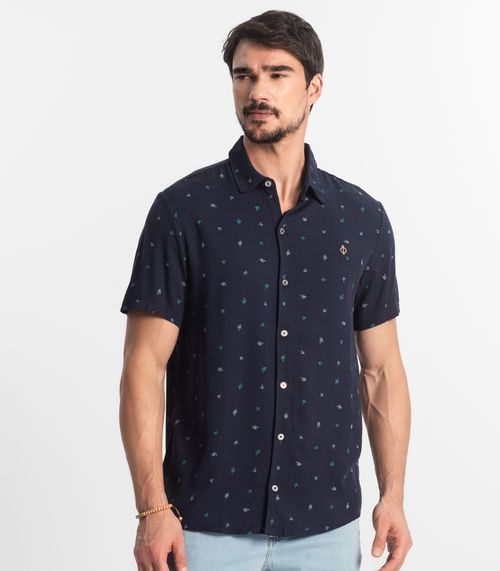 Camisa Masculina Viscose Estampada Diamentro Azul