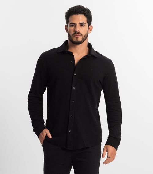Camisa Masculina Manga Longa Moletinho Diametro Preto