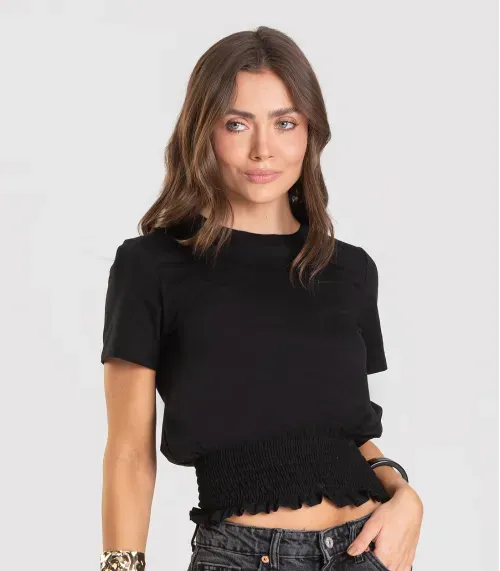Blusa Feminina Com Lastex Dianna Preto