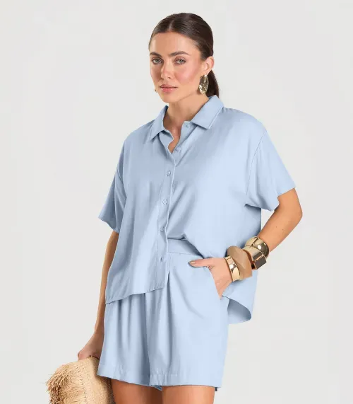 Shorts Feminino Em Tecido de Viscose Dianna Azul