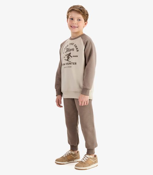 Conjunto Blusão com Calça Moletom Molinê Rovi Kids Marrom