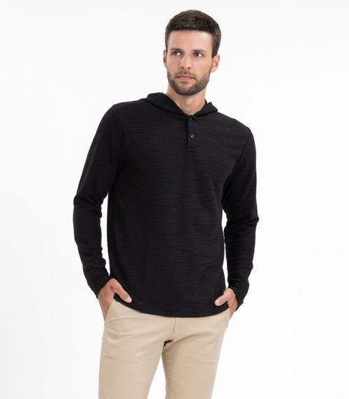 Camiseta Manga Longa Masculino Com Capuz Diametro Preto