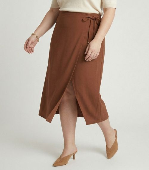 Saia Midi Transpassada Plus Size Secret Glam Marrom