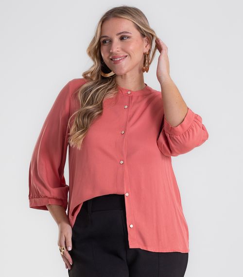 Camisa Manga 3/4 Gola Padre Plus Size Secret Glam Laranja