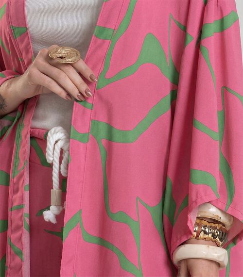 Kimono Feminino em Tecido Estampado Dianna Rosa