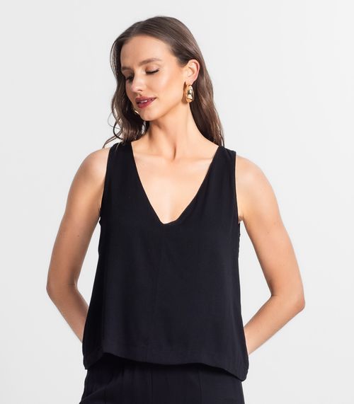 Regata Feminina Decote V Em Viscose Endless Preto