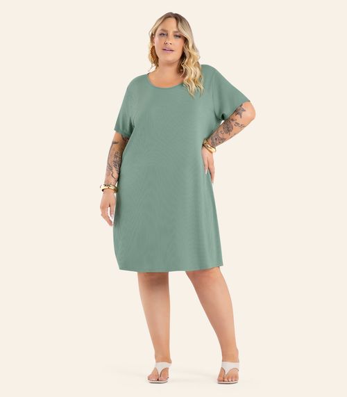 Vestido Feminino Curto Canelado Plus Size Secret Verde