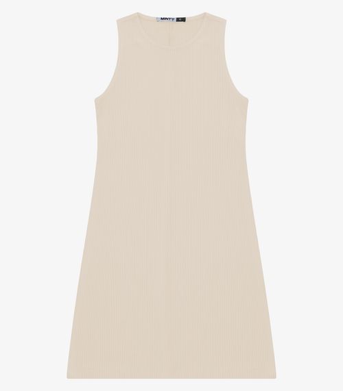 Vestido Feminino Ribana Canelada Justo Liso Minty Bege