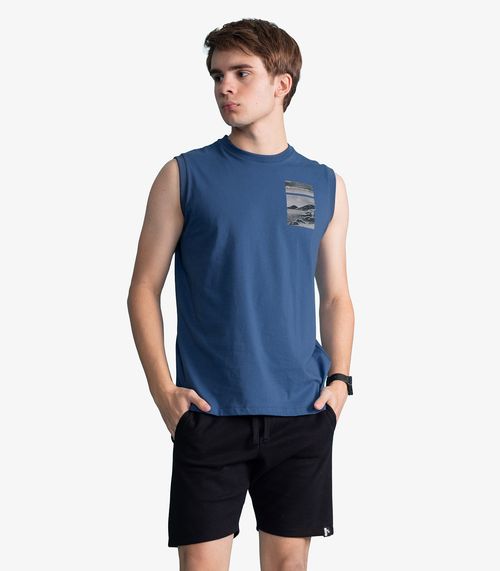 Regata Masculina Meia Malha Com Estampa Minty Azul