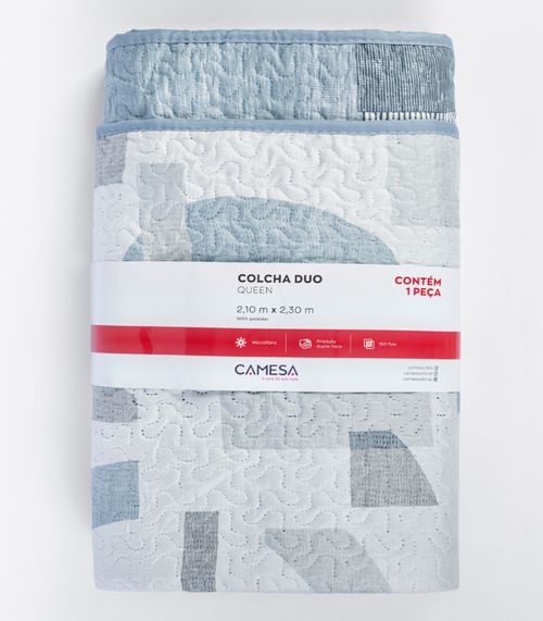 Colcha Dupla Face Queen 150 Fios Camesa Azul