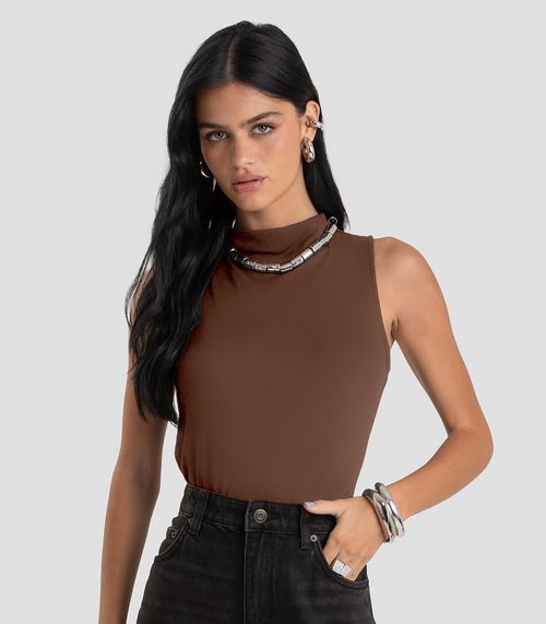Regata Feminina com Gola Alta Dianna Marrom