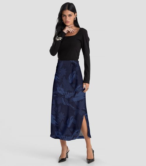 Saia Midi Feminino em Tecido Viscose Dianna Azul
