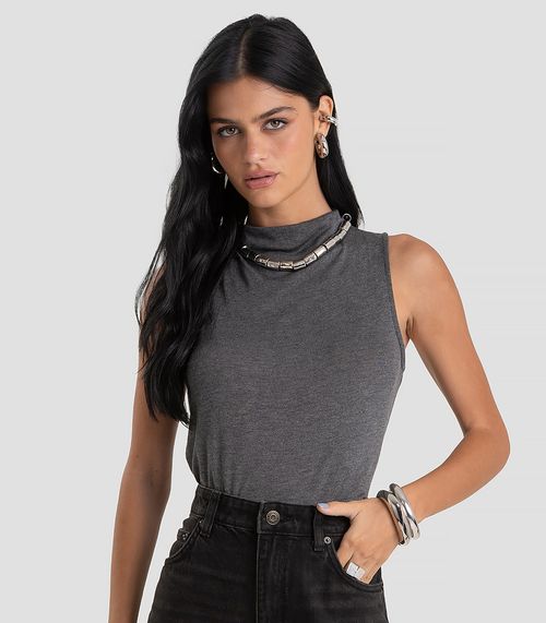 Regata Feminina com Gola Alta Dianna Cinza