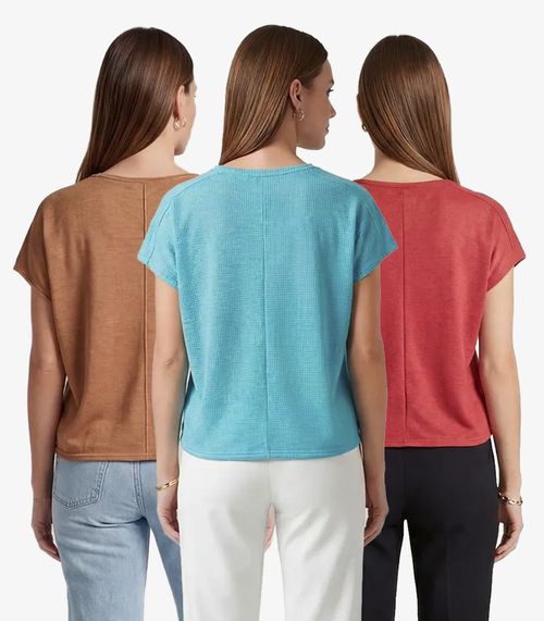 Kit 3 Blusas Femininas Recorte Na Costa Infinita Cor Sortidas