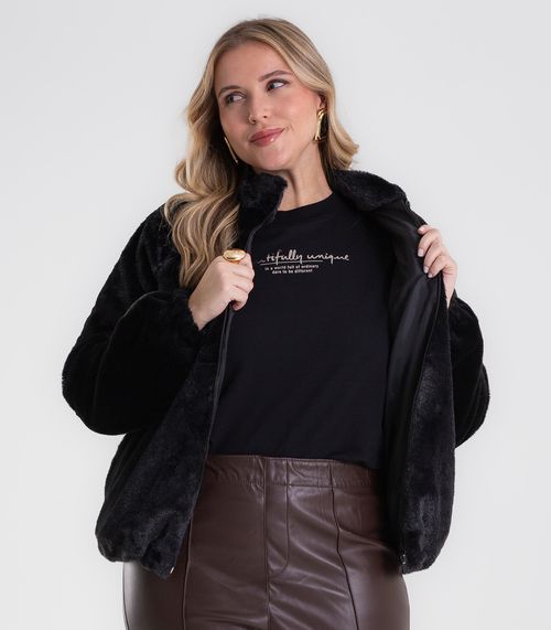 Jaqueta Feminina Peluciada Plus Size Secret Glam Preto