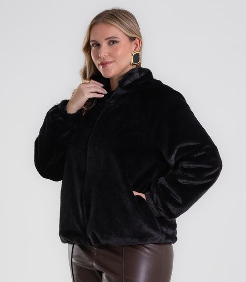 Jaqueta Feminina Peluciada Plus Size Secret Glam Preto