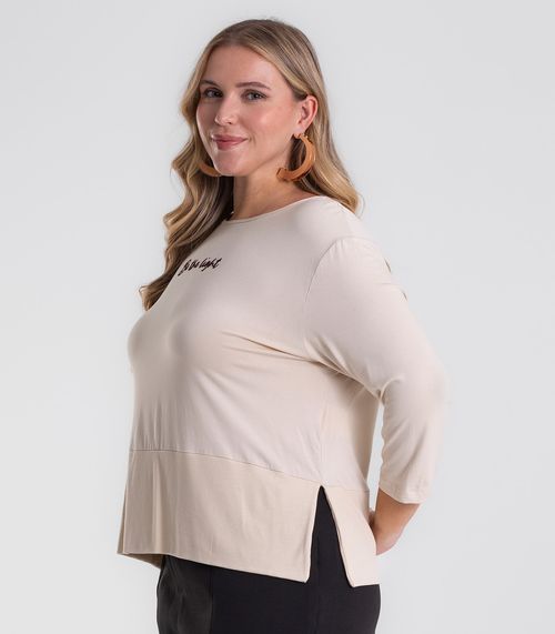 Blusa Feminina Manga 3/4 Plus Size Secret Glam Bege