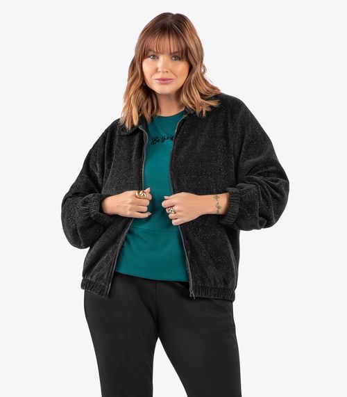 Jaqueta Feminina Plus Size Secret Glam Preto