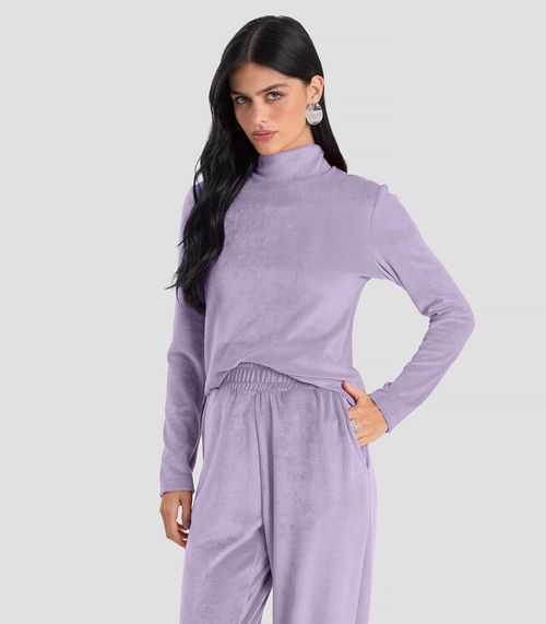 Blusa Feminino Manga Longa Veludo Cotelê Dianna Roxo