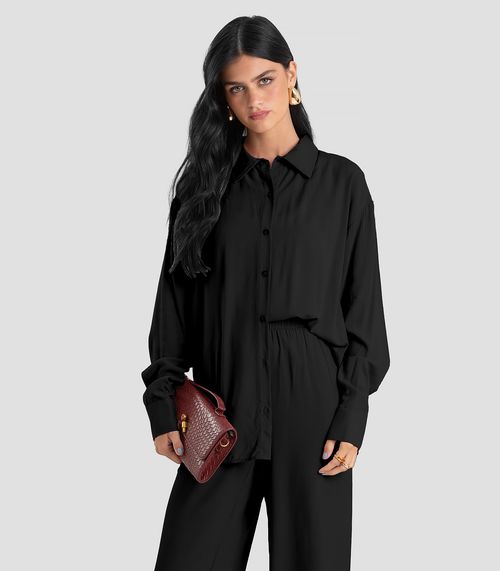 Camisa Feminina Oversized em Tecido Dianna Preto