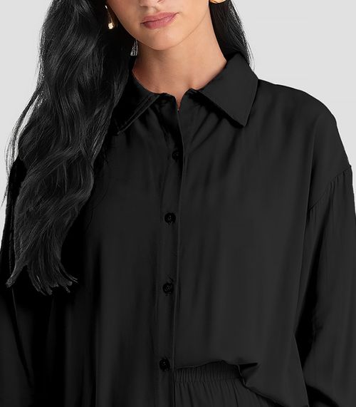 Camisa Feminina Oversized em Tecido Dianna Preto