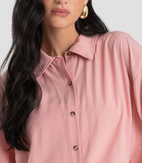 Camisa Feminina Oversized em Tecido Dianna Rosa