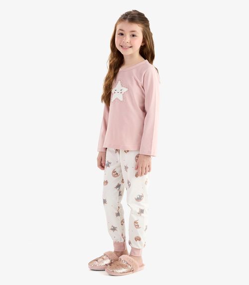 Pijama Cotton em Meia Malha Rovi Kids Rosa