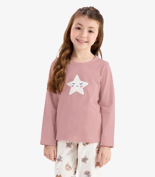Pijama Cotton em Meia Malha Rovi Kids Rosa