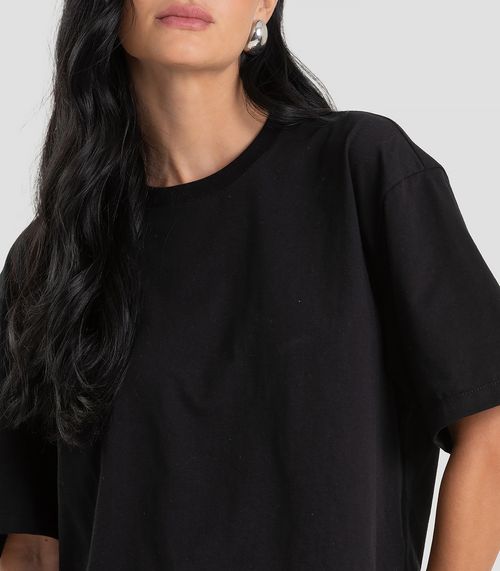 T-Shirt Feminina em Meia Malha com Renda Dianna Preto