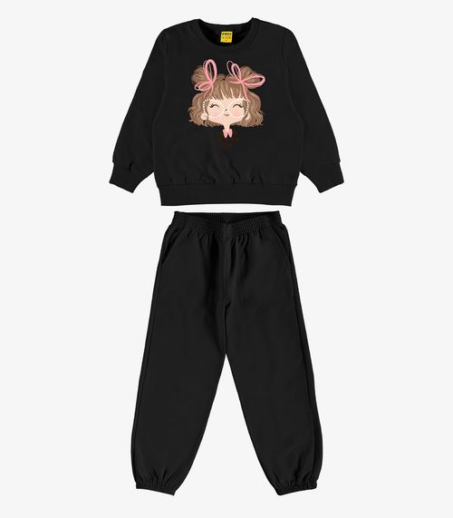 Conjunto Blusão Com Calça Feminino Rovi Kids Preto