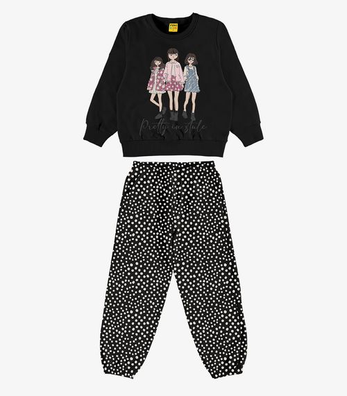 Conjunto Blusão Com Calça Feminino Rovi Kids Preto