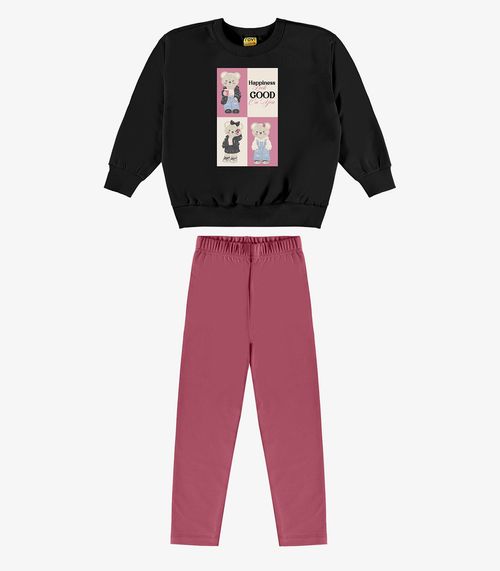 Conjunto Blusão Com Legging Feminino Rovi Kids Preto