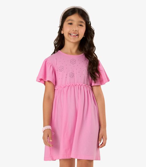 Vestido Infantil Malha Texturizada Rovi Kids Rosa